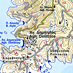 Kythnos Island Road and Tourist Map, Greece.