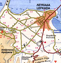 Lefkada Island, Road and Physical Tourist Map, Greece.