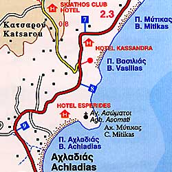 Skiathos Road and Physical Tourist Map, Greece.