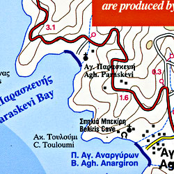 Spetses Island, Road and Physical Tourist Map, Greece.