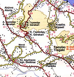 Zakynthos Island, Road and Physical Tourist Map, Greece.