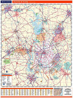 CHARLOTTE WALL Map, North Carolina, America.