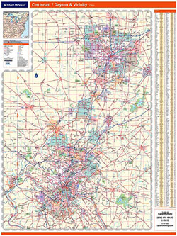 Cincinnati Regional WALL Map, Ohio, America.