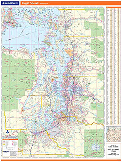 Puget Sound WALL Map, Washington, America.