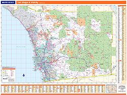 San Diego Area WALL Map, California, America.