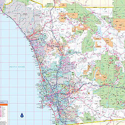 San Diego Area WALL Map, California, America.