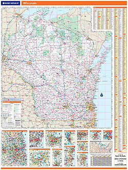 Wisconsin Rd. Map Wisconsin WALL Map, America.