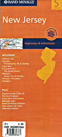 New Jersey Road and Tourist Map, America.