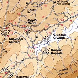 Andros Island, Road and Physical Tourist Map, Greece.