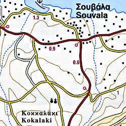 Egina Island Road and Physical Tourist Map, Greece.