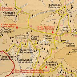 Tinos Island, Road and Physical Tourist Map, Greece.