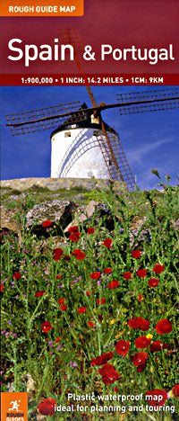 Spain and Portugal, Road and Physical Tourist Road Map.