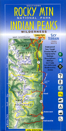 Rocky Mountain National Park, Road and Recreation Map, Colorado, America.