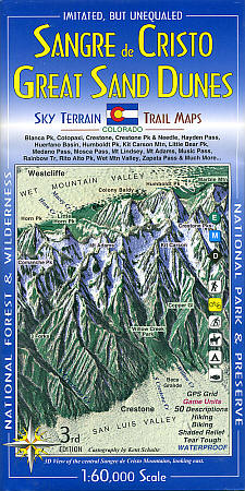 Sangre de Cristo, Road and Recreation Map, Colorado, America.