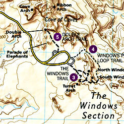 Arches National Park, Road and Recreation Map, Utah, America.