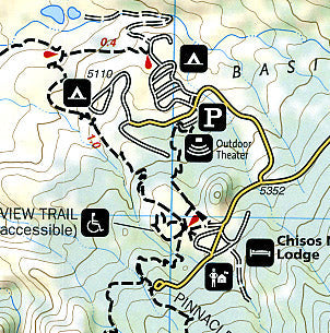 Big Bend National Park, Road and Recreation Topographic Map, Texas, America.