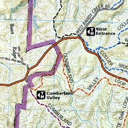 Big South Fork National River and Recreation Area, Road and Recreation Map, Tennessee, America.