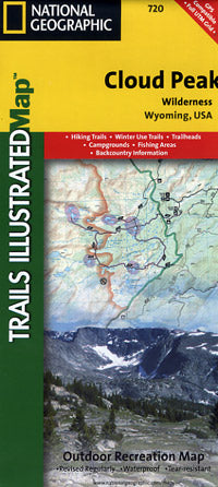 Cloud Peak Wilderness, Road and Recreation Map, Wyoming, America.