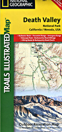 Death Valley National Park, Road and Topographic Recreation Map, California, America.