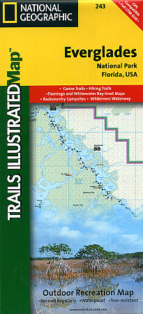 Everglades National Park, Road and Recreation Map, Florida, America.