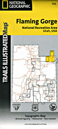 Flaming Gorge and East Uintas, Road and Recreation Map, Utah, America.