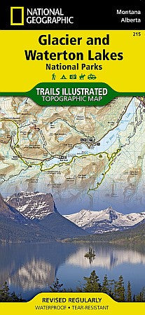 Glacier and Waterton Lakes National Park, Road and Recreation Map, Montana, America.