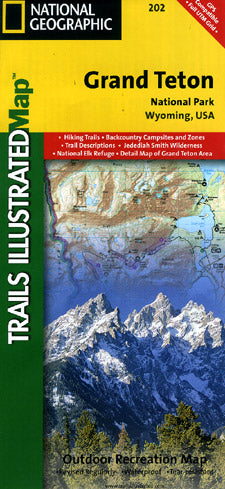 Grand Teton National Park, Road and Recreation Map, Wyoming, America.