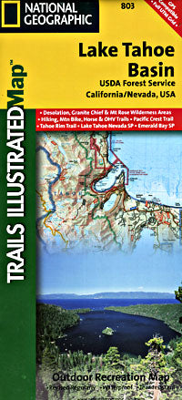 Lake Tahoe Basin, Road and Recreation Map, California and Nevada, America.