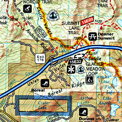 Lake Tahoe Basin, Road and Recreation Map, California and Nevada, America.