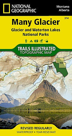 Many Glacier, Glacier National Park Road and Recreation Map, Montana, America.