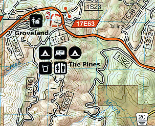 Merced and Tuolumne Rivers National Park, Road and Recreation Map, California, America.