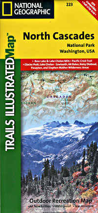 North Cascades National Park, Road and Recreation Map, Washington, America.