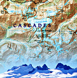 North Cascades National Park, Road and Recreation Map, Washington, America.