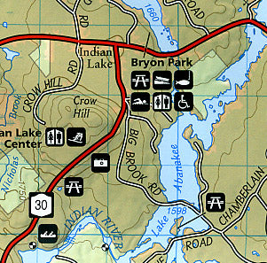 Adirondack Park (Northville and Raquette Lake Section), Road and Recreation Map, New York, America.