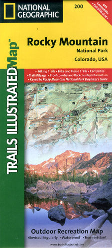 Rocky Mountain National Park, Road and Recreation Map, Colorado, America.