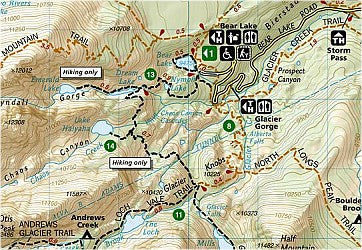 Rocky Mountain National Park, Road and Recreation Map, Colorado, America.