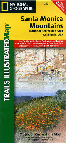 Santa Monica Mountains, Road and Recreation Map, California, America.