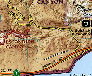 Santa Monica Mountains, Road and Recreation Map, California, America.