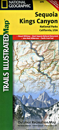 Sequoia and Kings Canyon National Park, Road and Recreation Map, California, America.