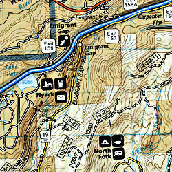 Tahoe National Forest, Road and Recreation Map, California and Nevada, America.