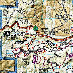 Tahoe National Forest, Road and Recreation Map, California, America.