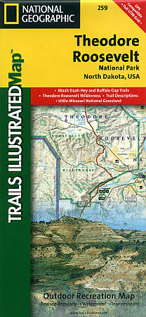 Theodore Roosevelt National Park, Road and Recreation Map, North Dakota, America.