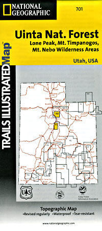 Uinta National Forest, Road and Recreation Map, Utah, America.