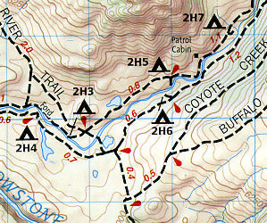 Yellowstone National Park North East (Tower and Canyon), Road and Recreation Map, Wyoming, America.