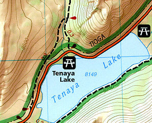 Yosemite National Park North East, Road and Recreation Map, California, America.