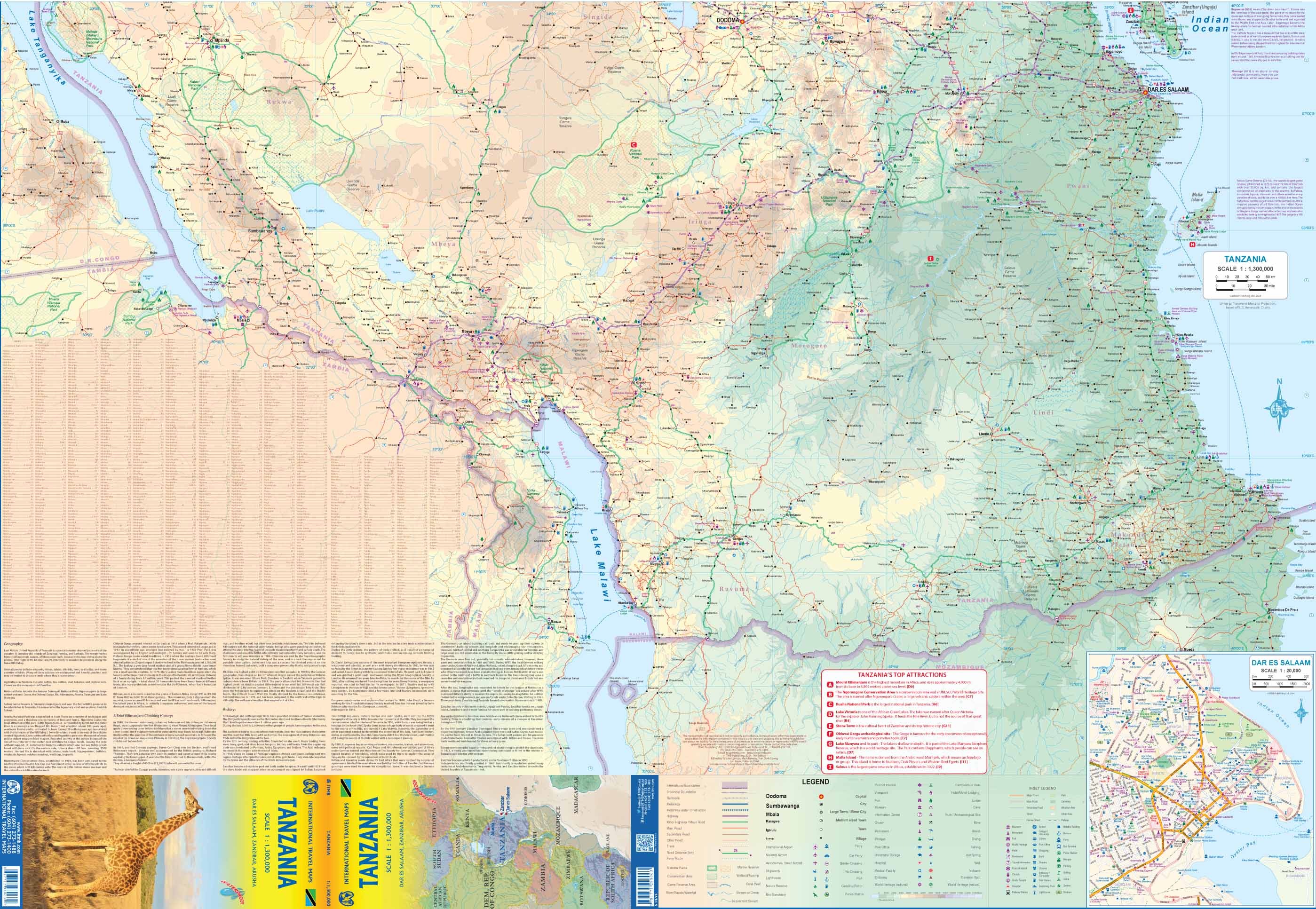 Tanroads Chart Tanzania Detailed Road and Travel Physical Map