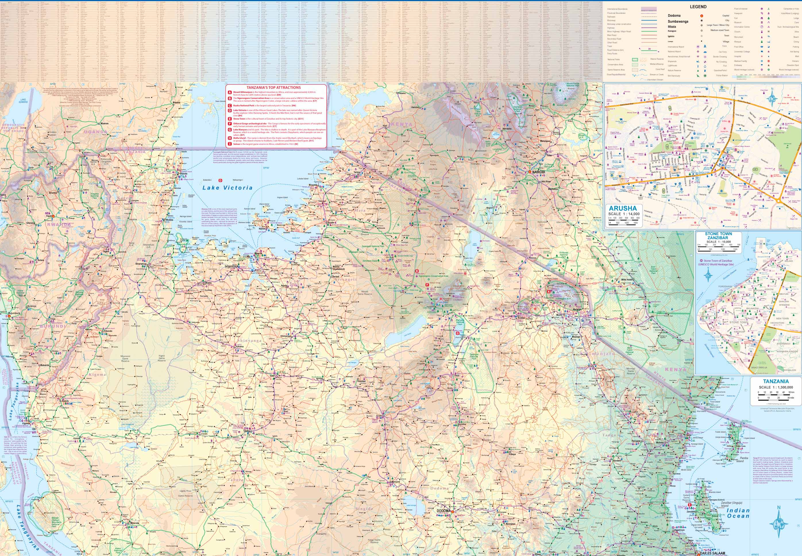 Tanroads Chart Tanzania Detailed Road and Travel Physical Map