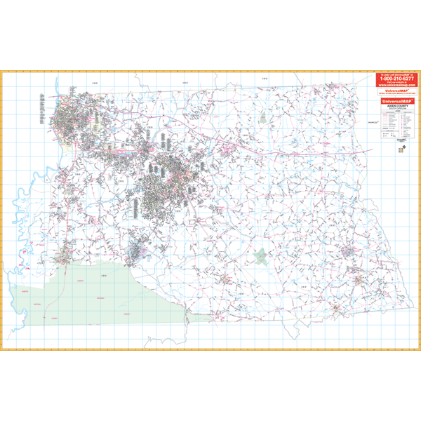 Aiken County WALL Map, South Carolina, America.