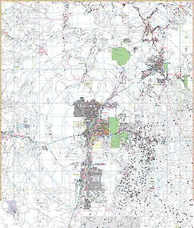 Albuquerque and Santa Fe Vicinity WALL Map New Mexico, America.