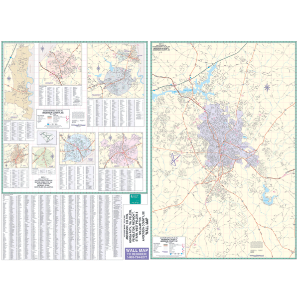 Anderson WALL Map, South Carolina, America.